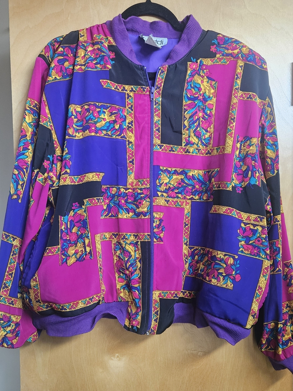 Vintage Teddi Magenta & Purple Floral-Print Bomber Jacket